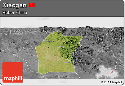 Satellite Panoramic Map of Xiaogan, desaturated