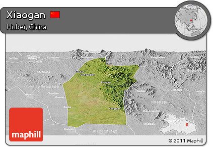 Satellite Panoramic Map of Xiaogan, lighten, desaturated