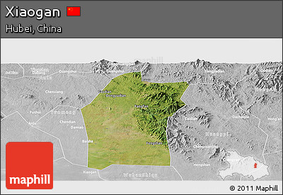Satellite Panoramic Map of Xiaogan, lighten, desaturated
