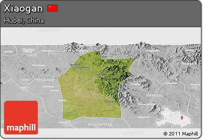 Satellite Panoramic Map of Xiaogan, lighten, desaturated