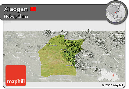Satellite Panoramic Map of Xiaogan, lighten, semi-desaturated
