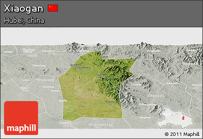 Satellite Panoramic Map of Xiaogan, lighten, semi-desaturated