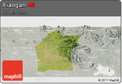 Satellite Panoramic Map of Xiaogan, lighten, semi-desaturated