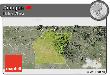 Satellite Panoramic Map of Xiaogan, semi-desaturated