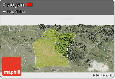 Satellite Panoramic Map of Xiaogan, semi-desaturated
