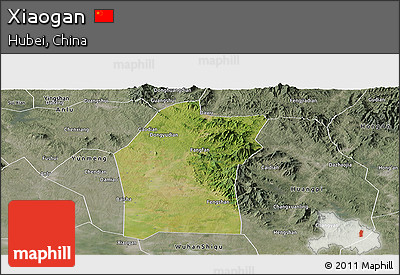 Satellite Panoramic Map of Xiaogan, semi-desaturated
