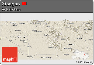 Shaded Relief Panoramic Map of Xiaogan