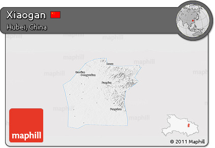 Silver Style Panoramic Map of Xiaogan, single color outside