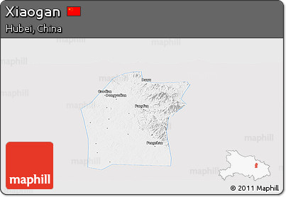 Silver Style Panoramic Map of Xiaogan, single color outside