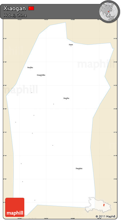 Classic Style Simple Map of Xiaogan, single color outside