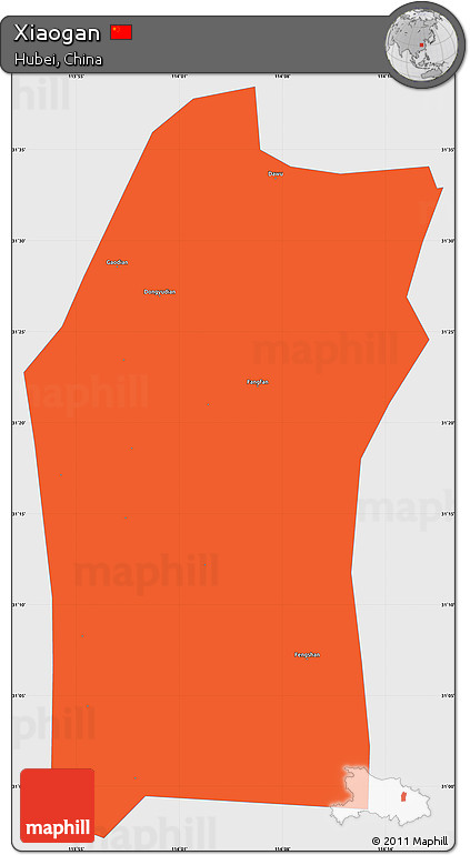 Political Simple Map of Xiaogan, single color outside