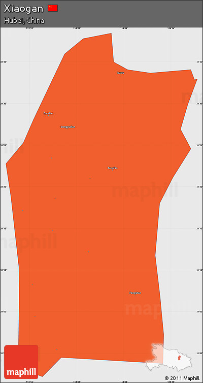 Political Simple Map of Xiaogan, single color outside