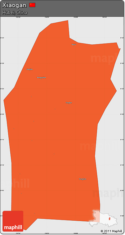 Political Simple Map of Xiaogan, single color outside