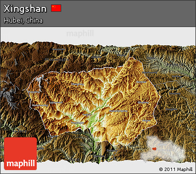 Physical 3D Map of Xingshan, darken