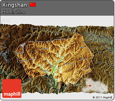 Physical 3D Map of Xingshan, darken