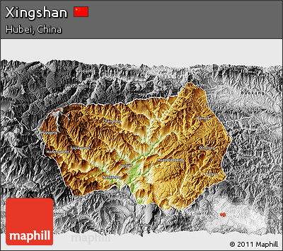 Physical 3D Map of Xingshan, desaturated