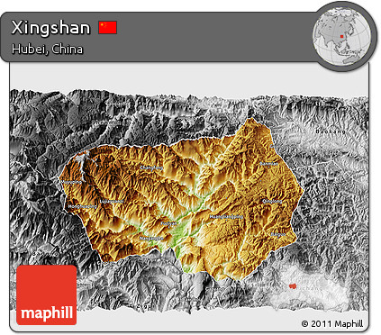 Physical 3D Map of Xingshan, desaturated