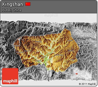 Physical 3D Map of Xingshan, desaturated