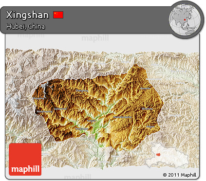 Physical 3D Map of Xingshan, lighten