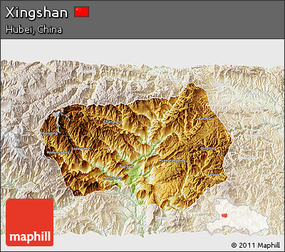 Physical 3D Map of Xingshan, lighten