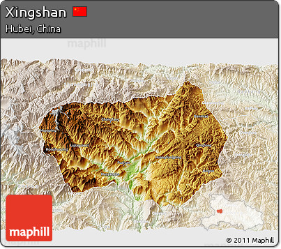 Physical 3D Map of Xingshan, lighten