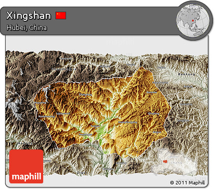 Physical 3D Map of Xingshan, semi-desaturated