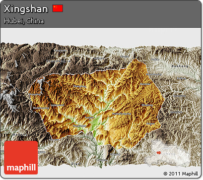 Physical 3D Map of Xingshan, semi-desaturated