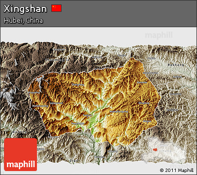 Physical 3D Map of Xingshan, semi-desaturated
