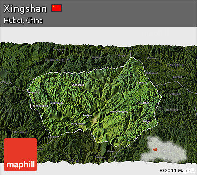 Satellite 3D Map of Xingshan, darken