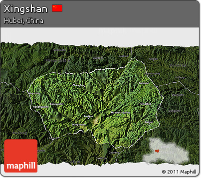 Satellite 3D Map of Xingshan, darken