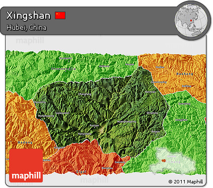 Satellite 3D Map of Xingshan, political outside