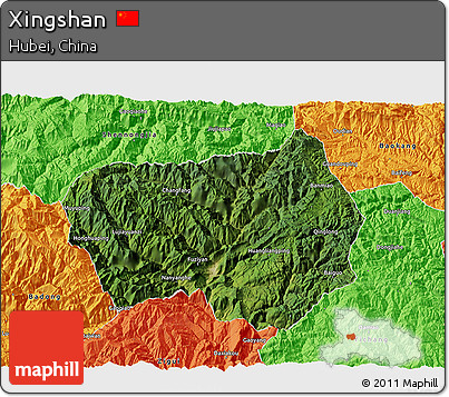 Satellite 3D Map of Xingshan, political outside