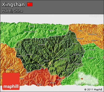 Satellite 3D Map of Xingshan, political outside