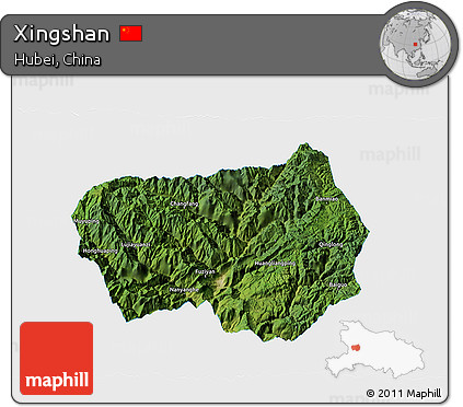 Satellite 3D Map of Xingshan, single color outside