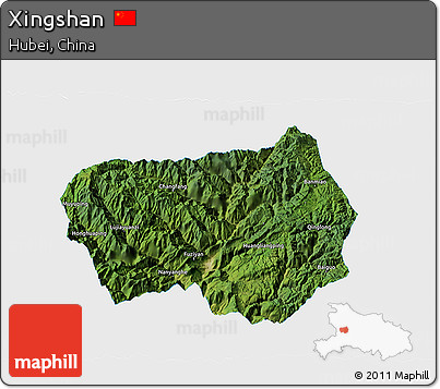 Satellite 3D Map of Xingshan, single color outside