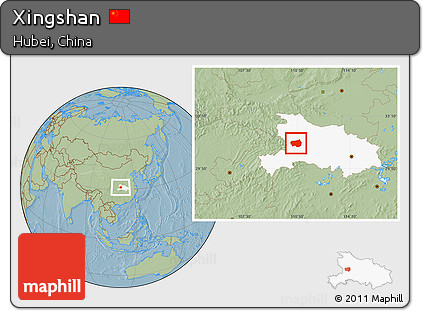 Savanna Style Location Map of Xingshan, highlighted parent region, hill shading