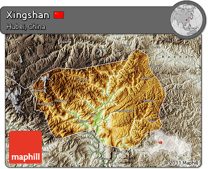 Physical Map of Xingshan, semi-desaturated