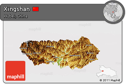 Physical Panoramic Map of Xingshan, cropped outside