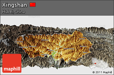 Physical Panoramic Map of Xingshan, darken, semi-desaturated