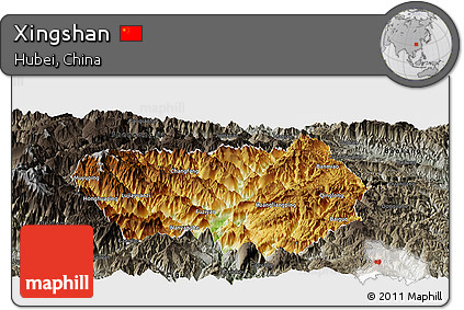Physical Panoramic Map of Xingshan, darken, semi-desaturated