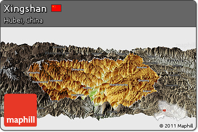 Physical Panoramic Map of Xingshan, darken, semi-desaturated