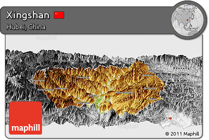 Physical Panoramic Map of Xingshan, desaturated