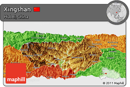 Physical Panoramic Map of Xingshan, political outside