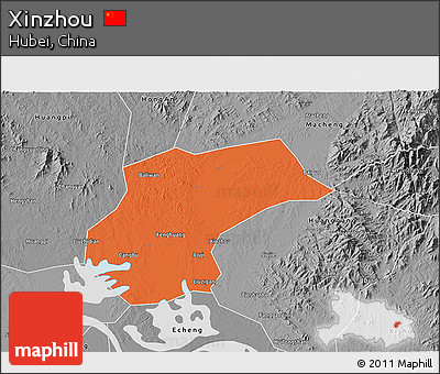 Political 3D Map of Xinzhou, desaturated
