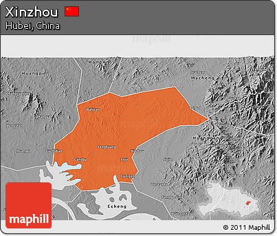 Political 3D Map of Xinzhou, desaturated