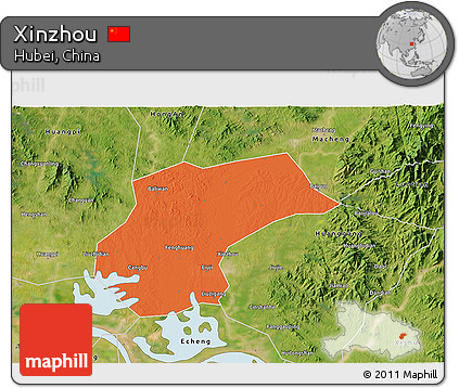 Political 3D Map of Xinzhou, satellite outside