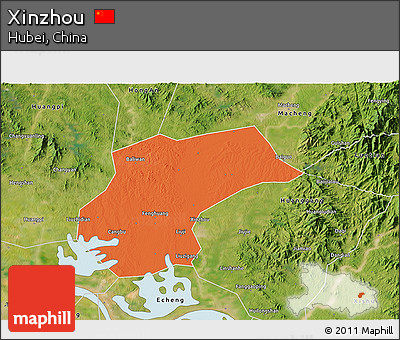 Political 3D Map of Xinzhou, satellite outside