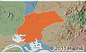 Political 3D Map of Xinzhou, semi-desaturated