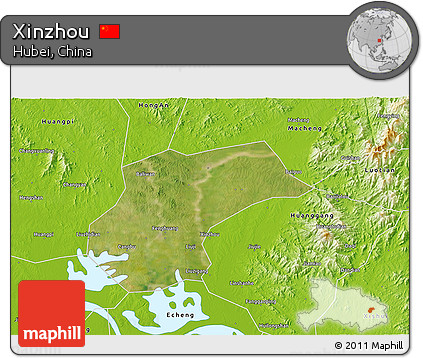 Satellite 3D Map of Xinzhou, physical outside