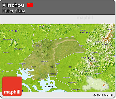 Satellite 3D Map of Xinzhou, physical outside